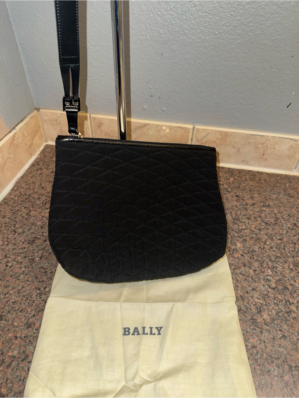 Bally Black Quilted Pouch With Dust Bag.